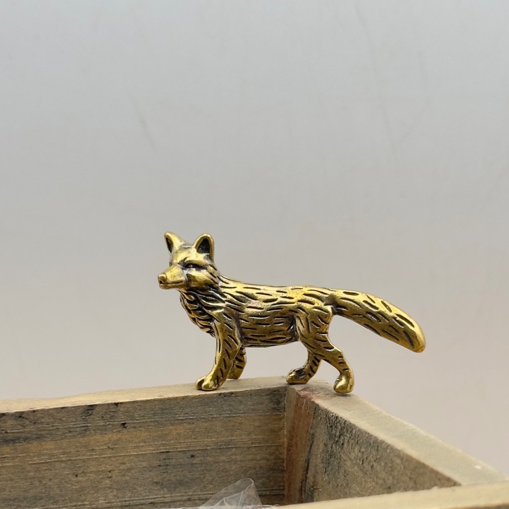 BG17 Brass Fox Miniature Figurine Gold Animal Sculpture Small Decor Trinket